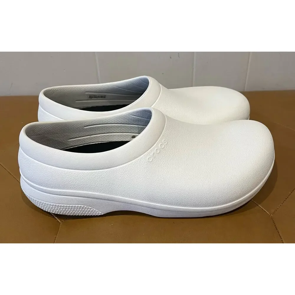 Crocs On-The-Clock Slip-On Clogs, White, Women's 10 Mens 8 Work Shoes Comfort